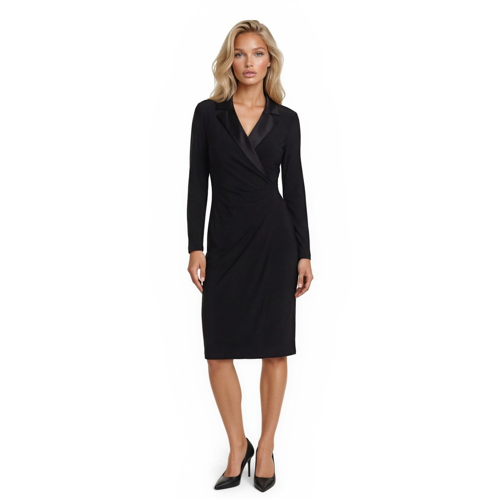 Alex Evenings Cocktail Dress Women's‎ Size 14 Black Ruched Surplice Collar